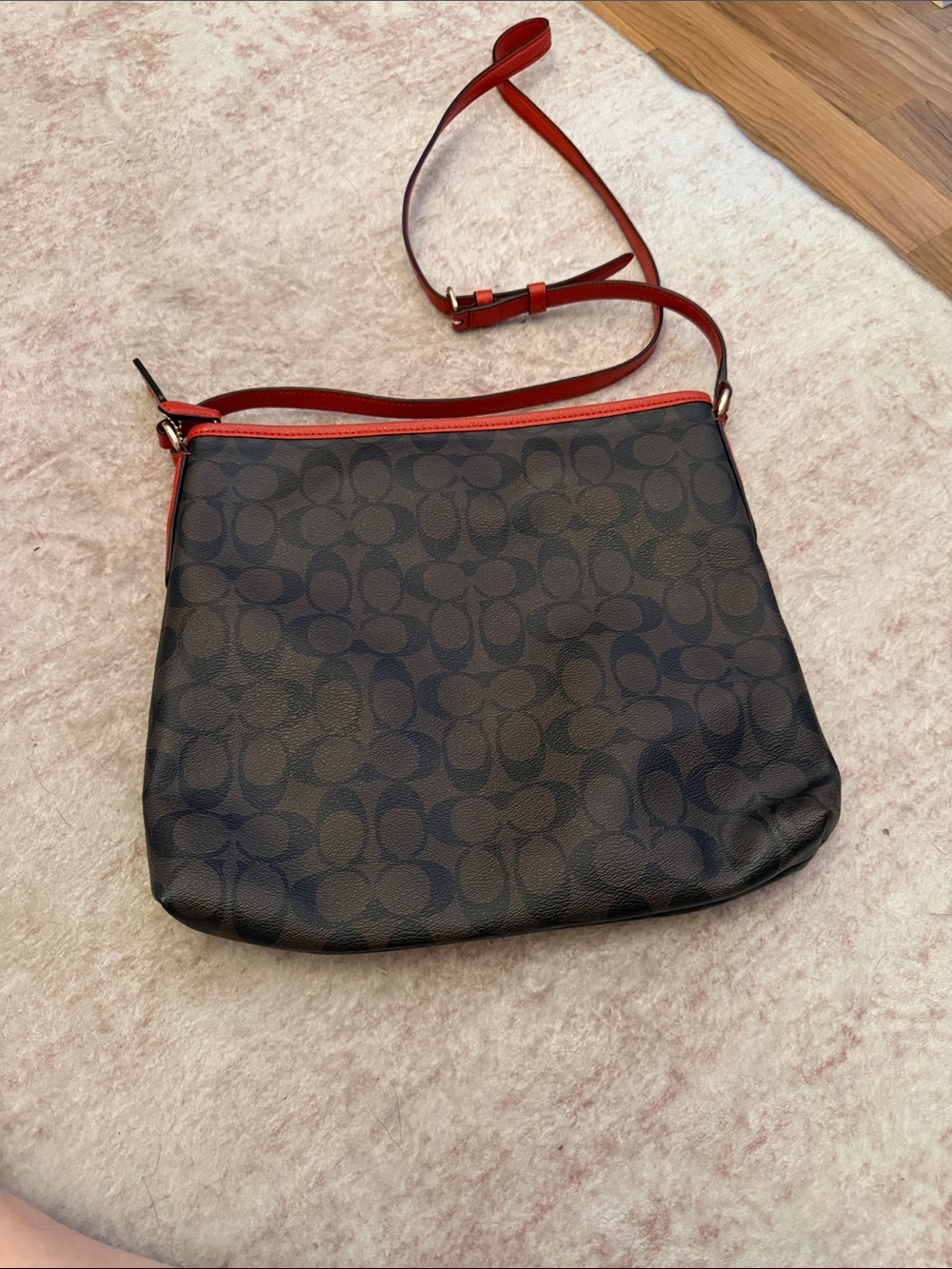 Coach Brown Signature Canvas Crossbody with Red Trim - Picture 2 of 5
